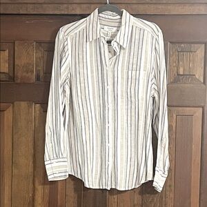 NWT- Banana Republic White and Blue Striped Casual Linen Blend
